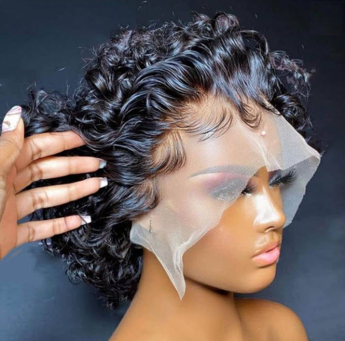 Chanel Pixie Cut Short Bouncy Water Wave Wig