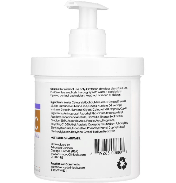 Advanced Clinicals, Vitamin C, Advanced Brightening Cream, 16 oz (454 g) - True Glow Naturals