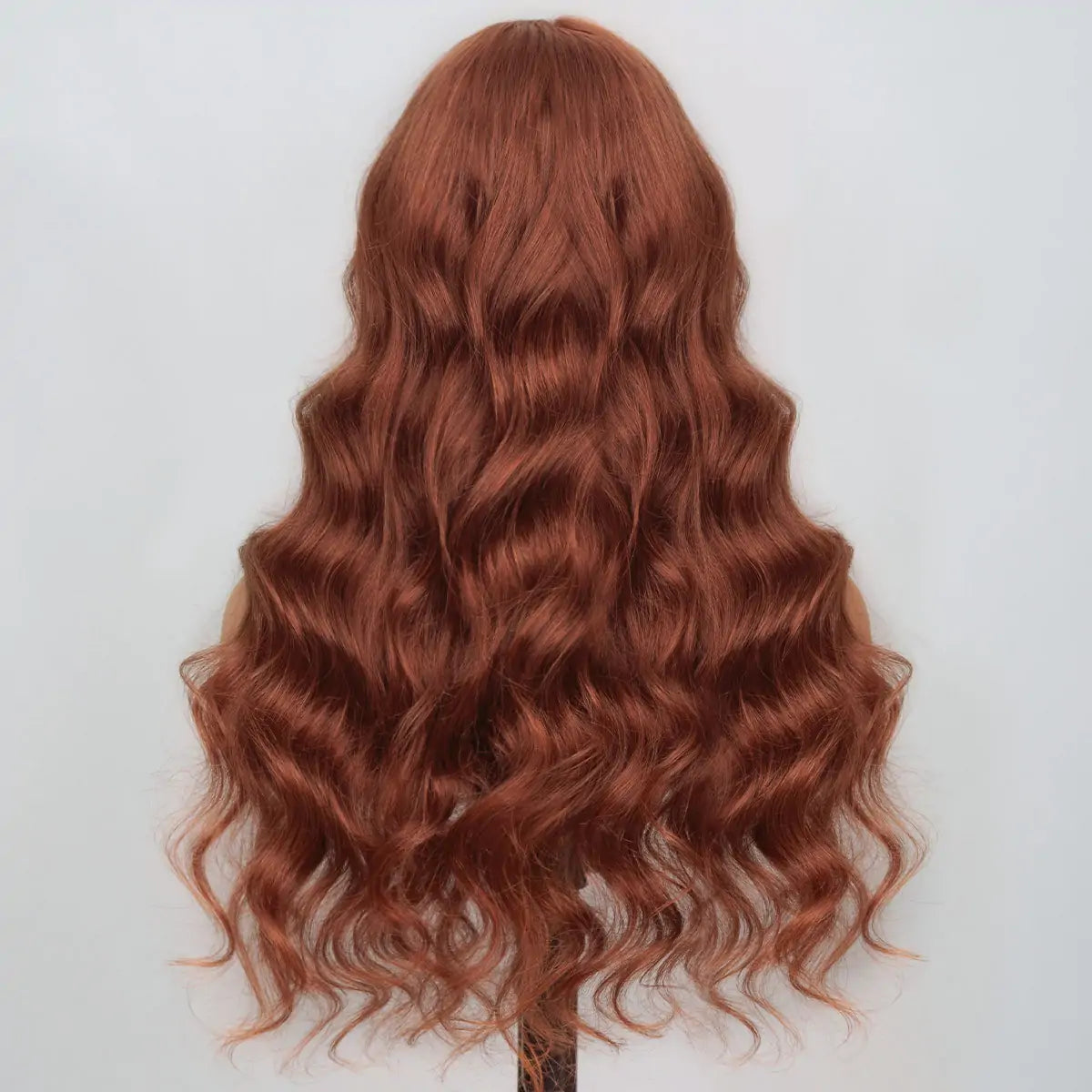 body wave wig, copper brown wig, glueless wig, wavy wig, natural looking wig, everyday wig, women wave wig, lightweight wig, fashion wig, soft wave wig, human hair wig, body wave hair wig