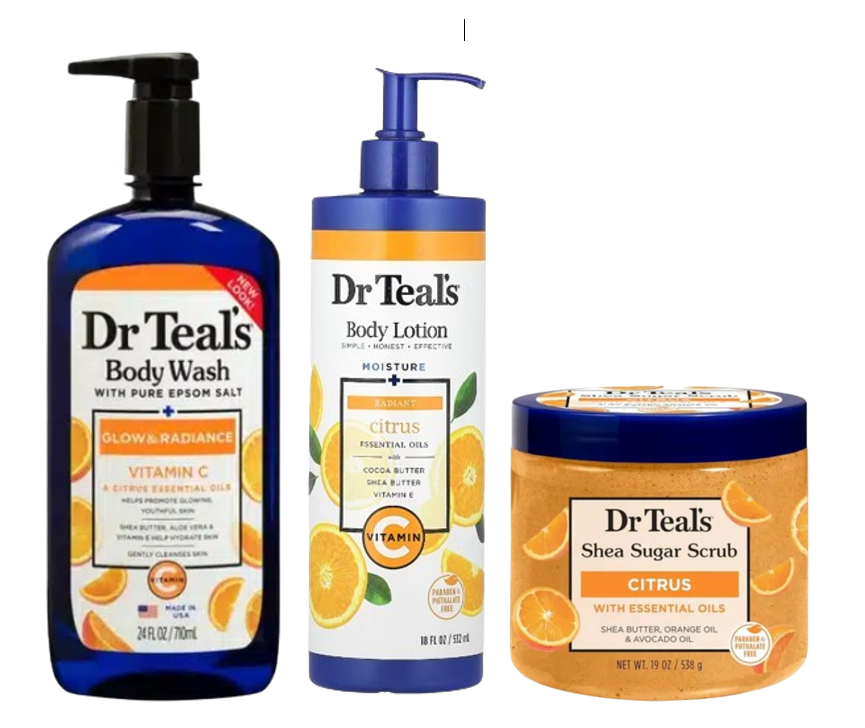 Dr Teal’s Glow & Radiance Body Wash, Body Lotion & Shea Sugar Scrub - True Glow Naturals