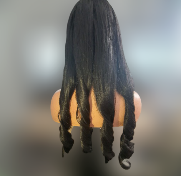 26 inches Human Hair Blend Permanent Bouncy Curls Wig