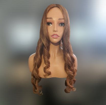 blonde curly wig, bouncy curls wig, 26 inch wig, long curly wig, human hair blend wig, blonde wig long, curly hair wig, voluminous wig, fashion wig, women curly wig, synthetic blend wig, glamorous wig