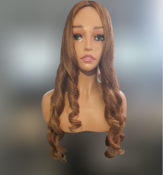 blonde curly wig, bouncy curls wig, 26 inch wig, long curly wig, human hair blend wig, blonde wig long, curly hair wig, voluminous wig, fashion wig, women curly wig, synthetic blend wig, glamorous wig