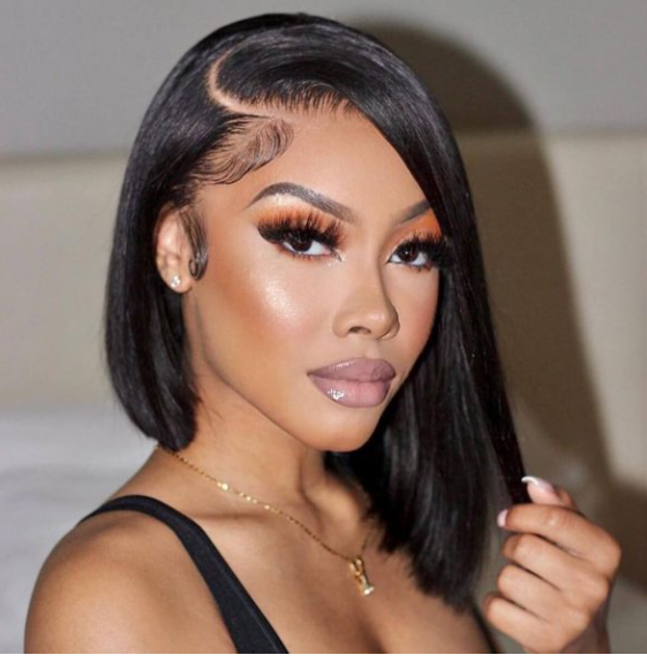 straight bob wig, side part bob wig, glueless wig, short straight wig, sleek bob wig, natural looking wig, human hair bob wig, everyday wig, lightweight wig, women bob wig, fashion wig, easy wear wig