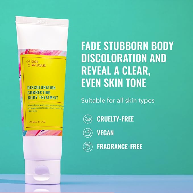 good molecules body treatment, discoloration body treatment, dark spot body treatment, hyperpigmentation body care, even skin tone body lotion, brightening body treatment, body spot corrector, skin discoloration treatment, glowing skin body care, body skincare routine, hydrating body treatment, daily body treatment