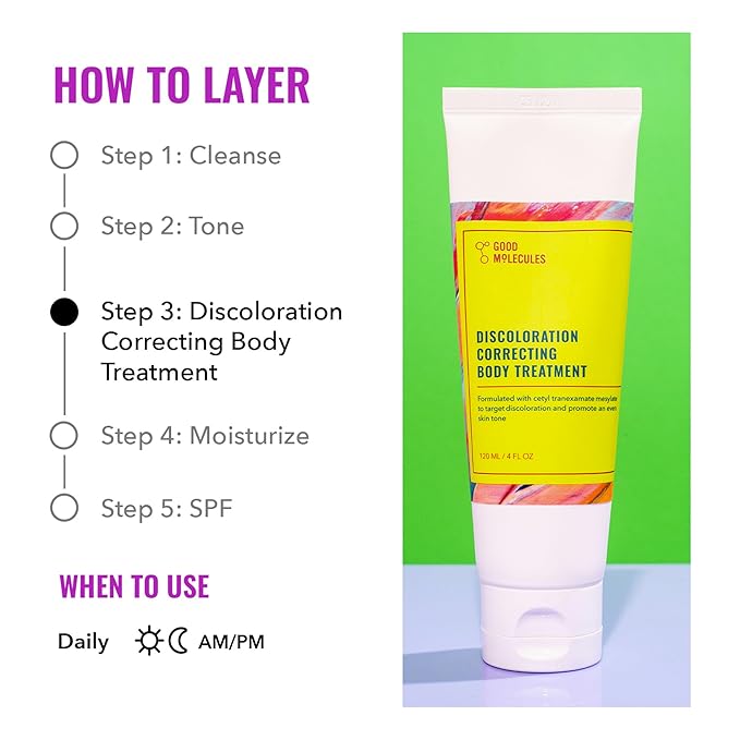 good molecules body treatment, discoloration body treatment, dark spot body treatment, hyperpigmentation body care, even skin tone body lotion, brightening body treatment, body spot corrector, skin discoloration treatment, glowing skin body care, body skincare routine, hydrating body treatment, daily body treatment