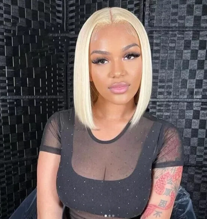 blonde bob wig, vietnamese raw hair wig, 10 inch bob wig, 2x6 lace wig, human hair bob wig, raw human hair wig, short blonde wig, lace closure wig, sleek bob wig, premium hair wig, natural looking wig, blonde human hair wig