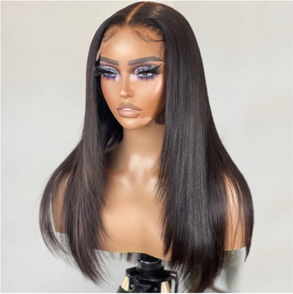 straight feathered wig, layered wig, glueless wig, sleek human hair wig, feathered hair wig, natural looking wig, straight layered wig, everyday wig, lightweight wig, women fashion wig, easy wear wig, straight hair wig