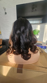 Brown Tip Bouncy Curls Human Hair Blend Wig 14 Inches - True Glow Naturals