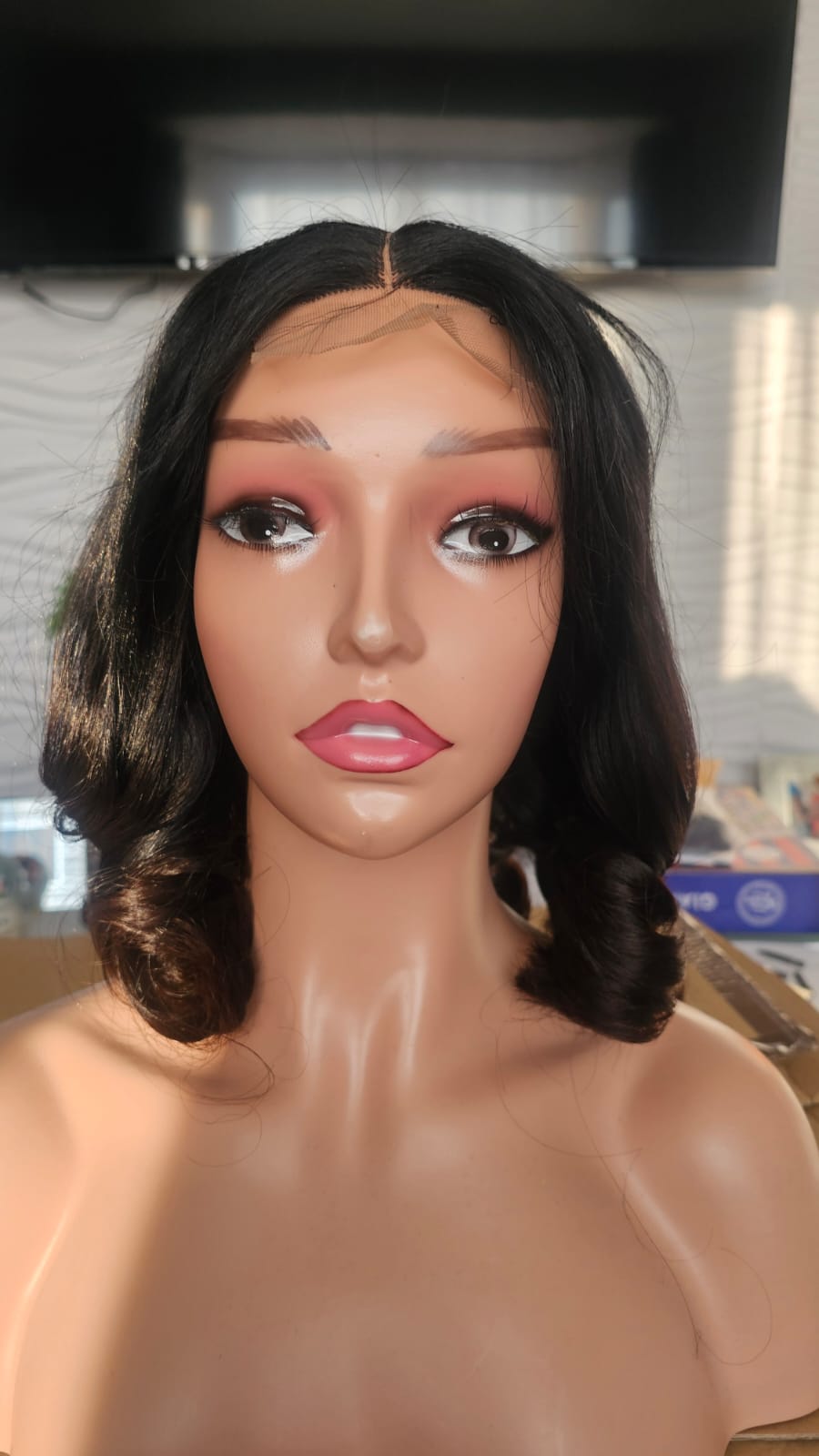 Brown Tip Bouncy Curls Human Hair Blend Wig 14 Inches