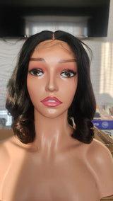 Brown Tip Bouncy Curls Human Hair Blend Wig 14 Inches - True Glow Naturals