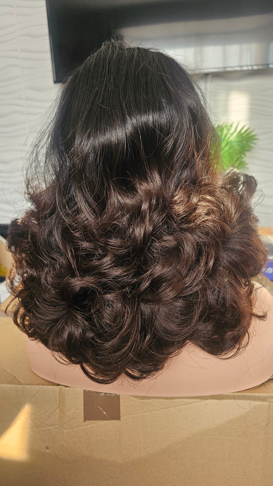 Brown Tip Bouncy Curls Human Hair Blend Wig 14 Inches