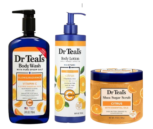 Dr Teal’s Glow & Radiance Body Wash, Body Lotion & Shea Sugar Scrub