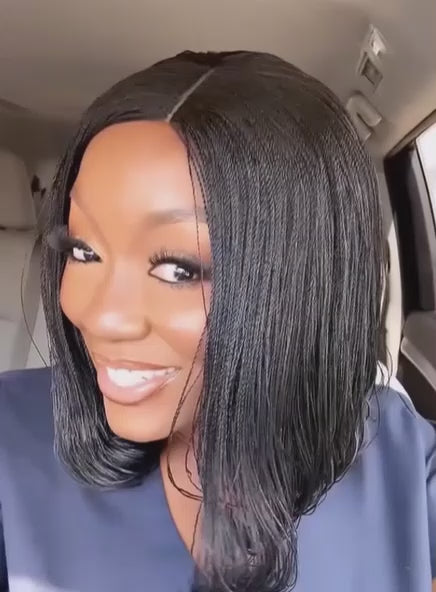 Micro Braids Bob Wig 10 Inches, 2x3 Lace - Natural Colour (Black)