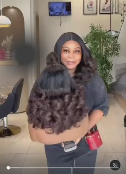 Brown Tip Bouncy Curls Human Hair Blend Wig 14 Inches