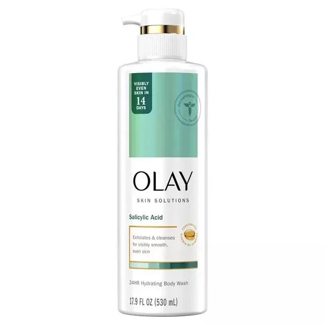 olay body wash, salicylic acid body wash, exfoliating body wash, smoothing body wash, clarifying body wash, body wash for rough skin, pore cleansing body wash, daily body cleanser, hydrating body wash, skin texture body wash, olay exfoliating wash