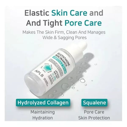 aplb glutathione serum, niacinamide serum, brightening face serum, even skin tone serum, korean skincare, ampoule serum, dark spot serum, hyperpigmentation serum, hydrating facial serum, skincare for glowing skin, vitamin b3 serum, centella asiatica serum, facial brightening serum, daily face serum