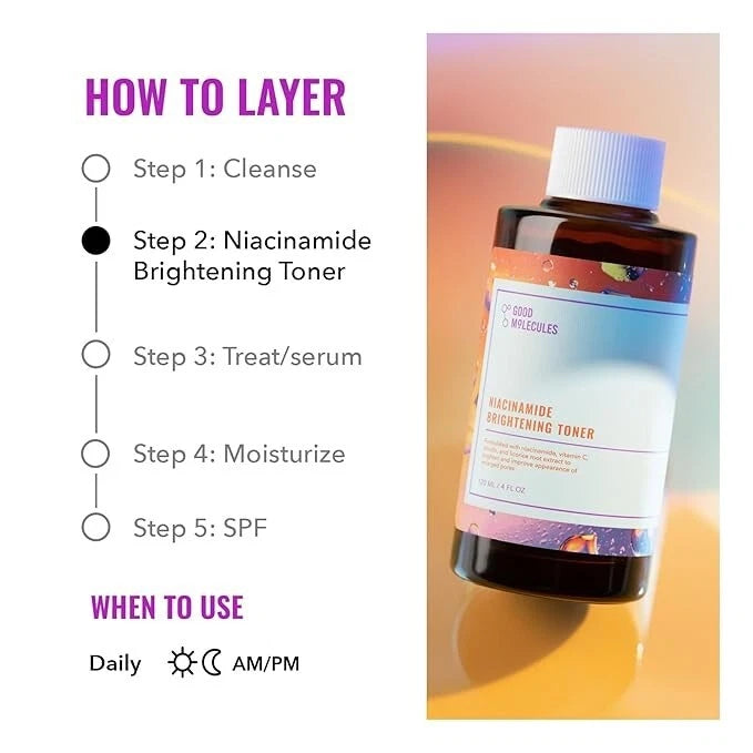 good molecules toner, niacinamide toner, brightening toner, face toner for glowing skin, pore refining toner, hydrating toner, even skin tone toner, korean skincare toner, daily facial toner, vitamin b3 toner, toner for acne prone skin, gentle face toner, skincare toner